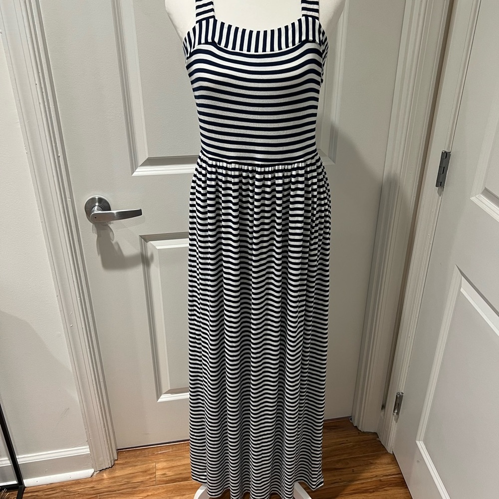 Ann Taylor Loft Navy and White Striped Maxi Sundress